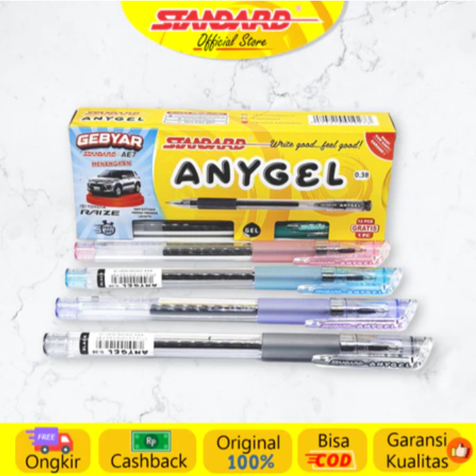 

Pulpen Gel Standard Anygel 0.38 mm (1 Pack / 12 PCS) - Bolpen Gel Pen Pena Gel Hitam 0.38 mm