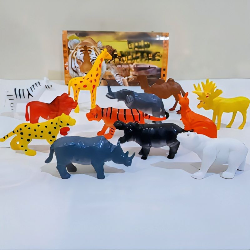 Mainan Set Hewan Liar Isi 12 pcs Bahan Karet - Set Mainan Boneka Figure Kebun Binatang Zoo Wild Anim