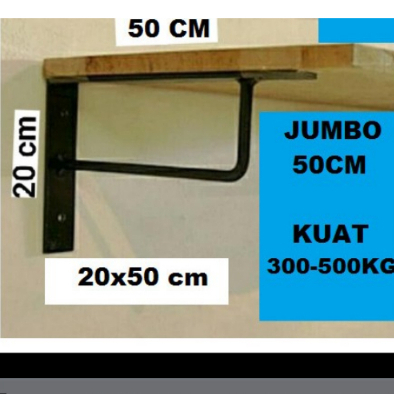 Bracket JUMBO 50cm, Besi Siku L Penyangga Rak Dinding Gantung