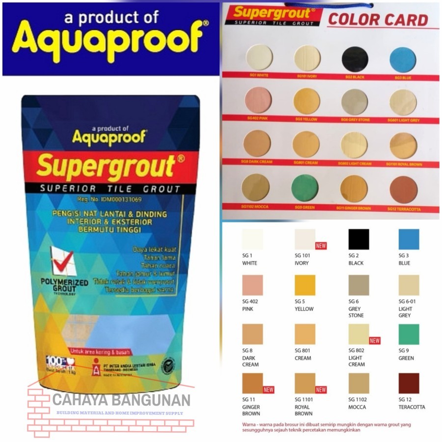 Semen Nat Pengisi Nat Keramik SUPERGROUT Aquaproof Tile Grout dan SUPERGROUT A+antiacid