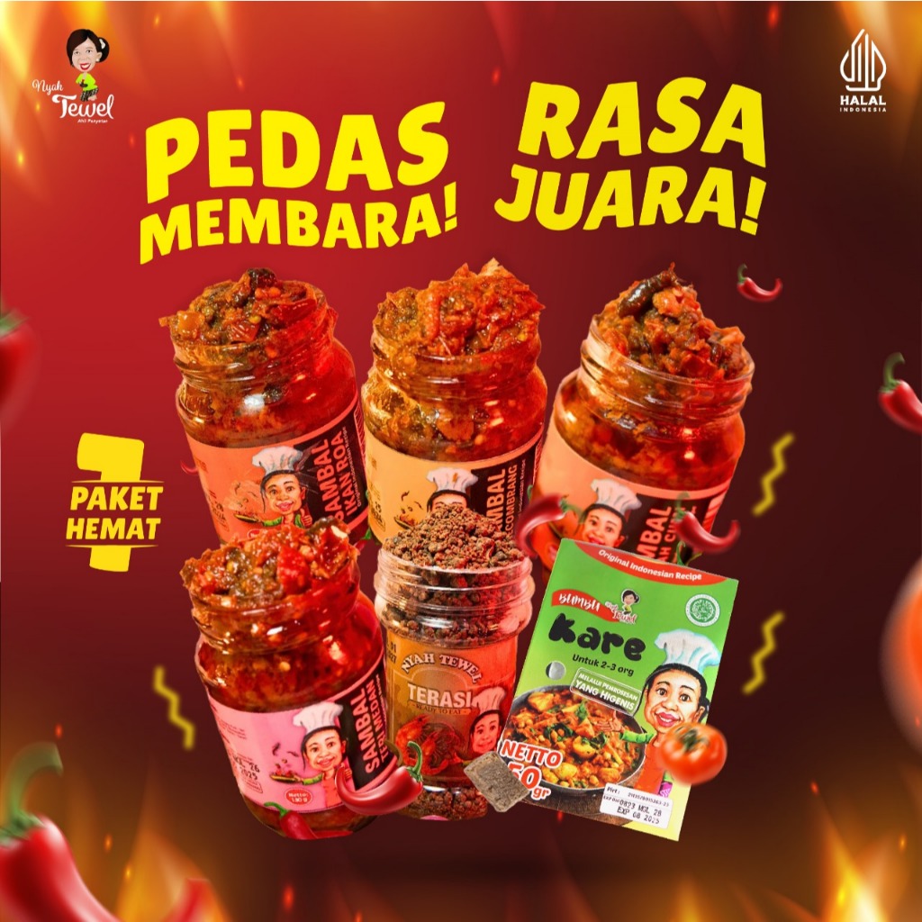 

NYAH TEWEL - Paket Serbu Sambal Ikan Roa,Kecombrang,Matah Cumi,Teri Medan,Terasi Udang,Free Bumbu
