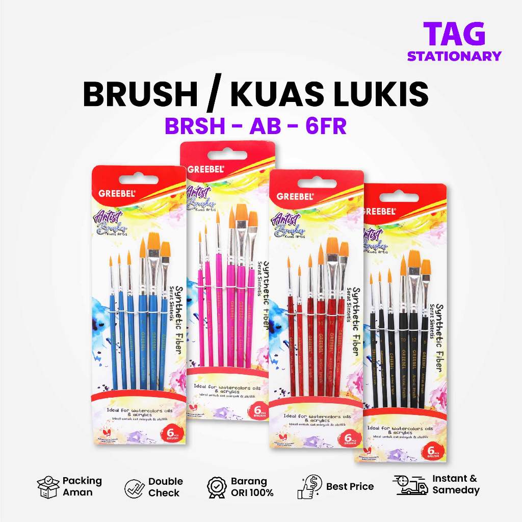 

GREEBEL Kuas Lukis / Brush Paint Set BRSH-AB-6FR / Kuas Melukis Timur Agung Grosir