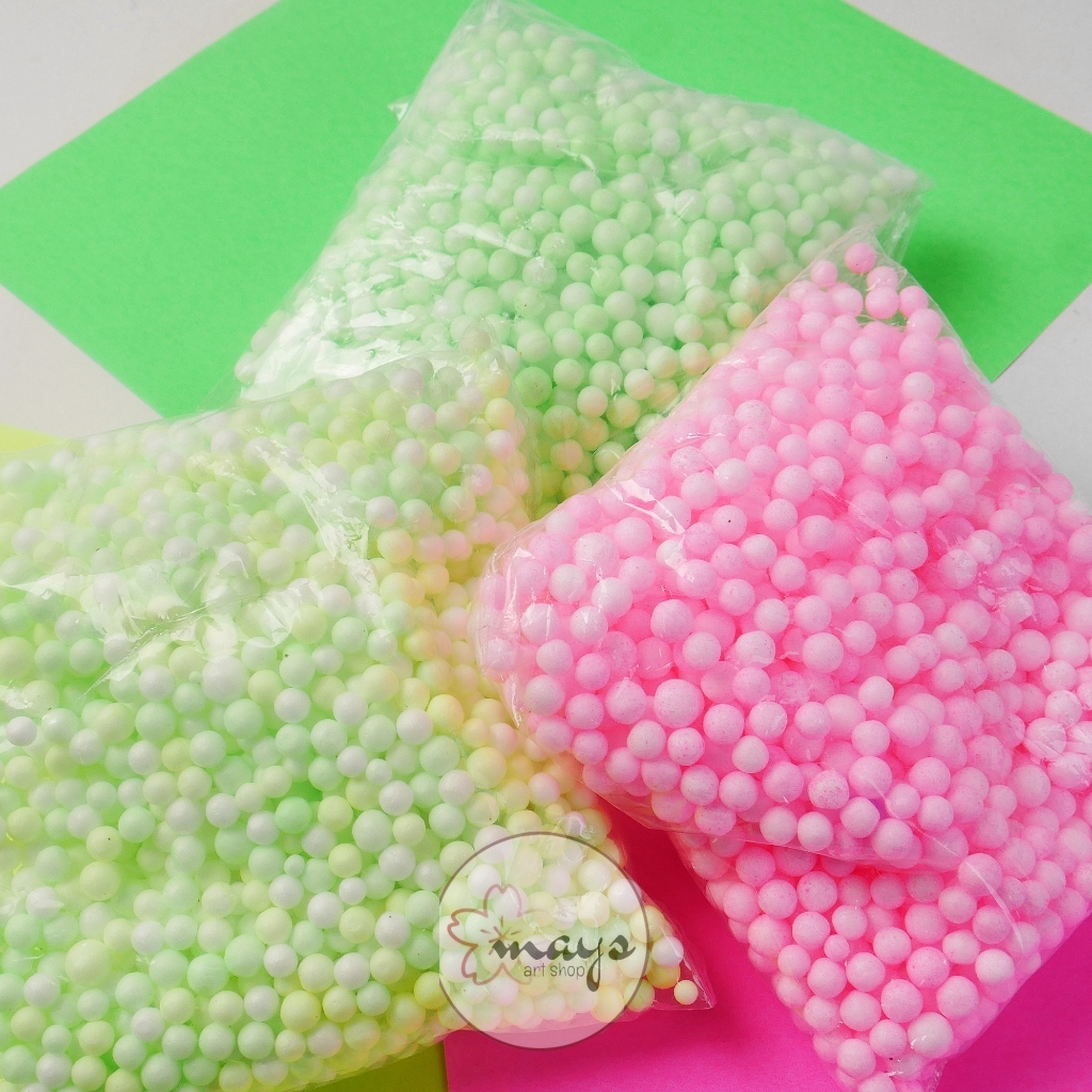 Butiran Gabus Styrofoam Warna Warni - Butir Foam Floam Sterofoam Slime Bola Kecil Undian Kado Craft