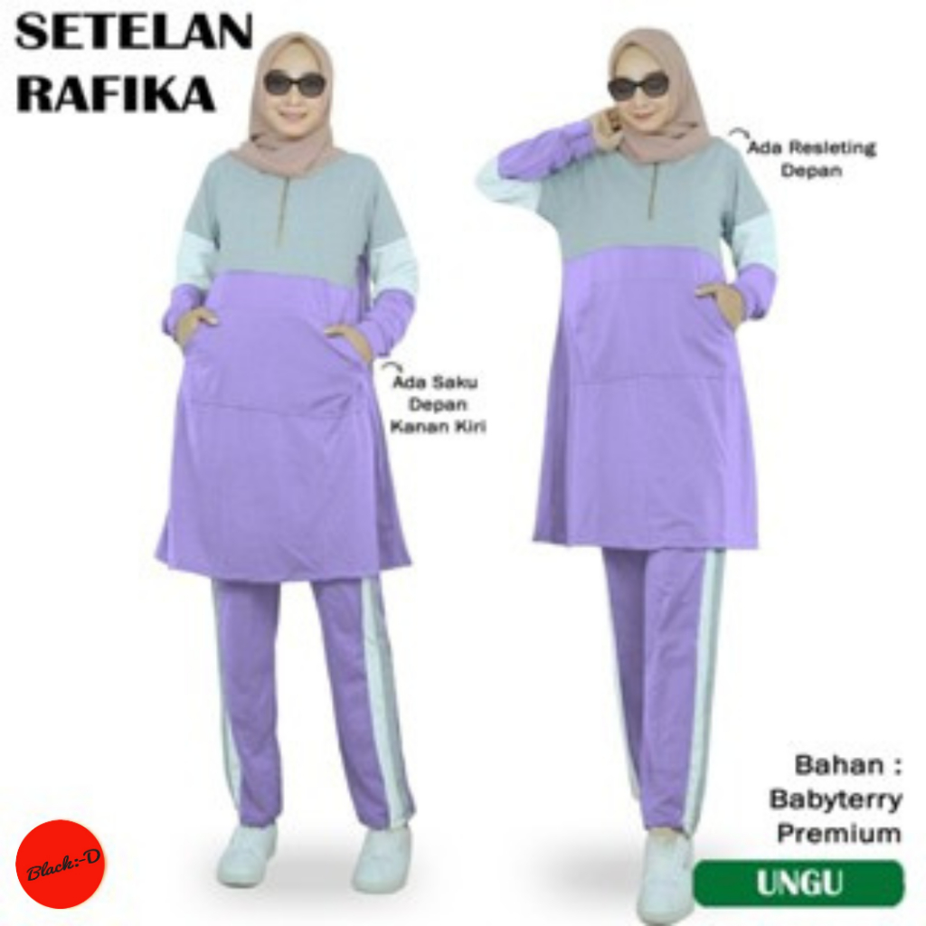 BLADO RAFIKA SET Setelan Training Olahraga Senam Wanita Muslimah Babyterry Lengan Panjang
