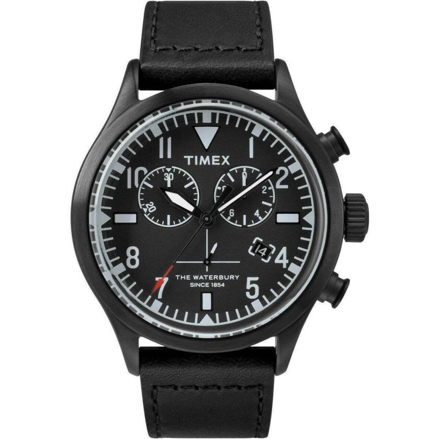 Timex TW2R12700VQ Waterbury Chronograph Black Leather Strap