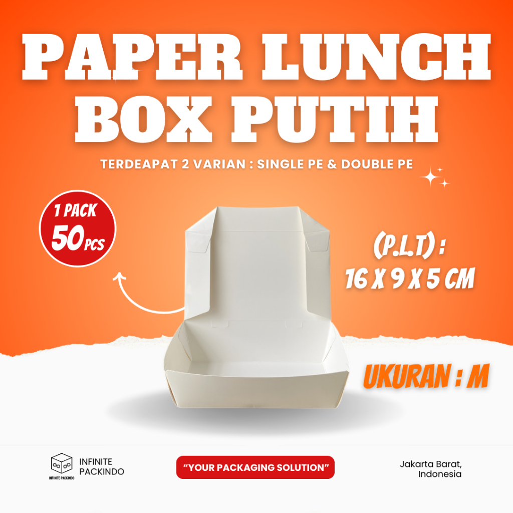 (ISI 50 PCS) PAPER LUNCH BOX PUTIH / KOTAK MAKAN KERTAS PUTIH