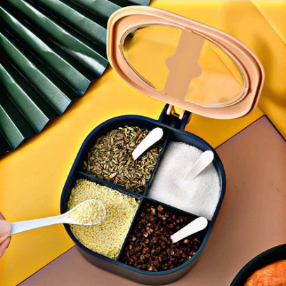 Tempat Bumbu Dapur 4 Sekat Wadah Serbaguna/ Tempat Bumbu Kotak Set Portable/ Tempat Gula Garam
