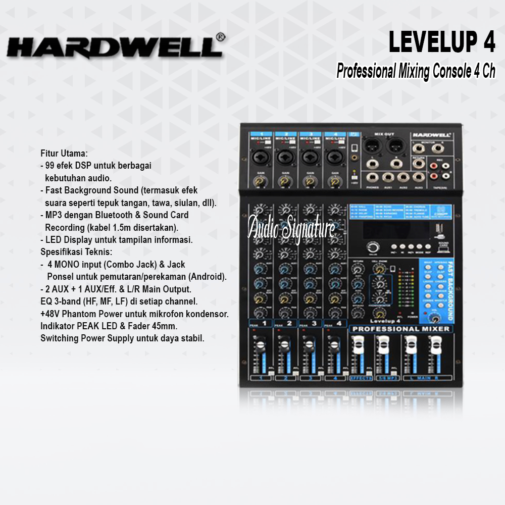 Mixer 4 Channel HARDWELL LEVEL UP4 | LEVEL UP 4 USB Bluetooth Original Free Hardcase