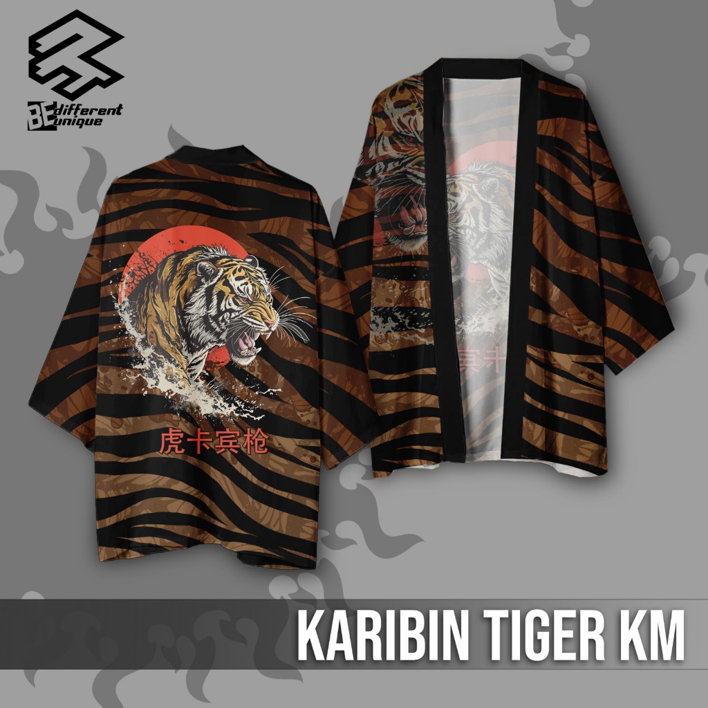 Haori Kimono Outer Outwear Casual  FullPrint Karibin Tiger