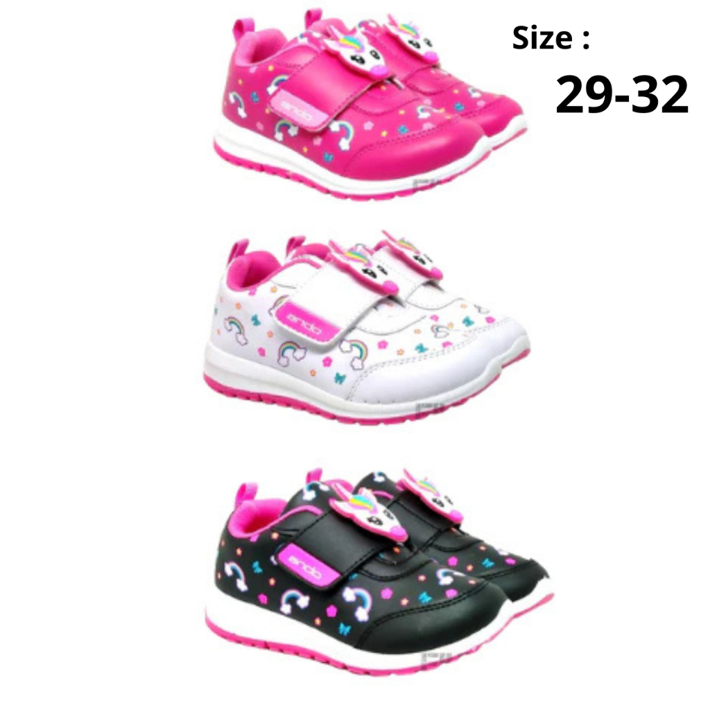 FIURI - ANDO ORIGINAL -  ELINA PEREKAT 29-32 HITAM PINK PUTIH - SEPATU SNEAKERS KANVAS SOL KARET ANA