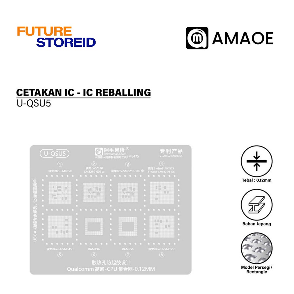 Amaoe U-QSU5 Cetakan IC BGA Reballing Stencil for Qualcomm Snapdragon CPU 888-SM8350/865/SM8250-002/