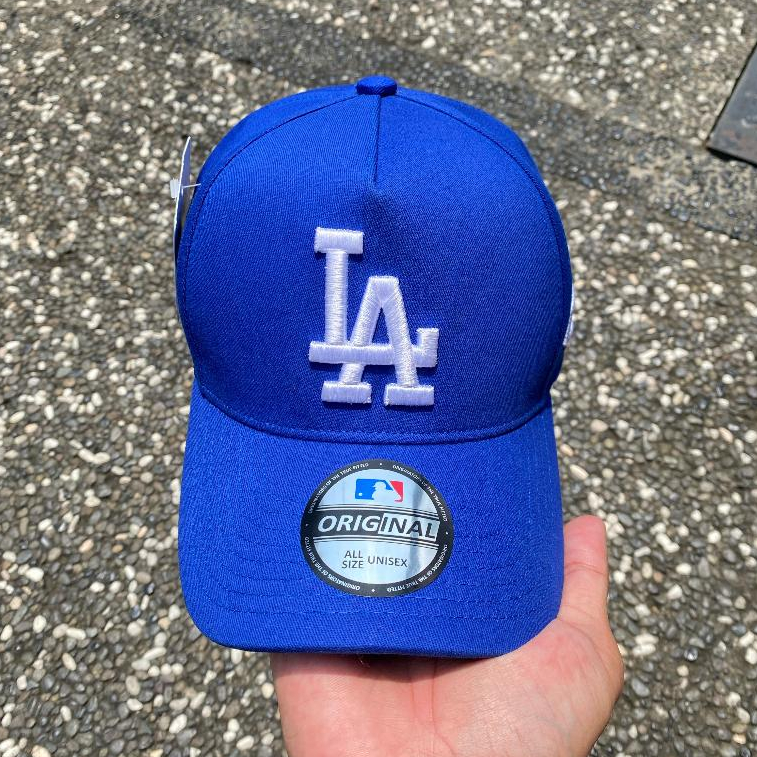 ZACKLABEL - Topi Semi Original Logo LA Bordir Timbul - Warna Biru - Full Tag MLB - cod