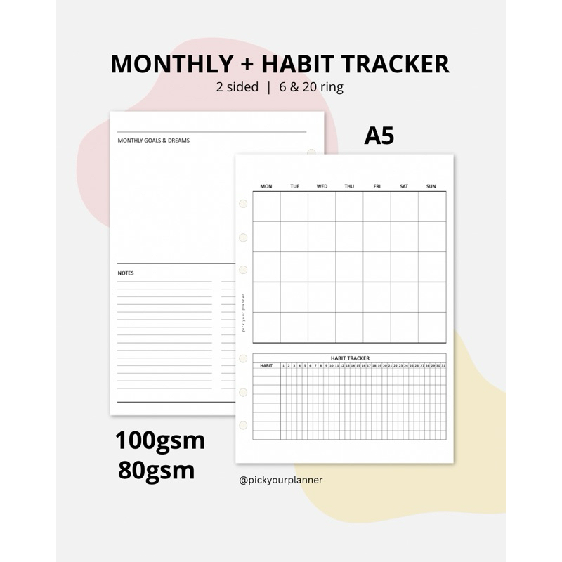 

A5 6 ring 20 ring Monthly planner refill binder v1