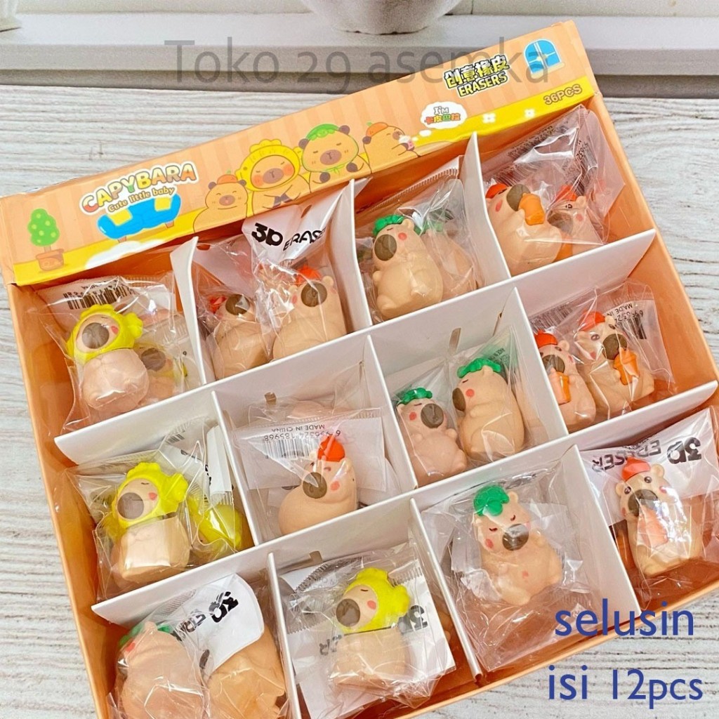 

12PCS-SELUSIN PENGHAPUS MINIATUR 3D CAPPYBARA HAPUSAN ERASER PENSIL ALAT TULIS SEKOLAH