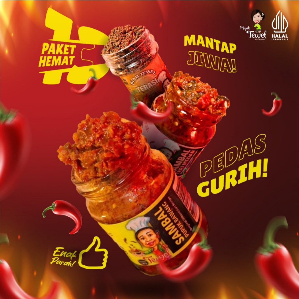 

NYAH TEWEL - Paket Gurih Sambal Teri Medan, Sambal Pupuk Bawang, Terasi Udang KhasNusantaraIndonesia