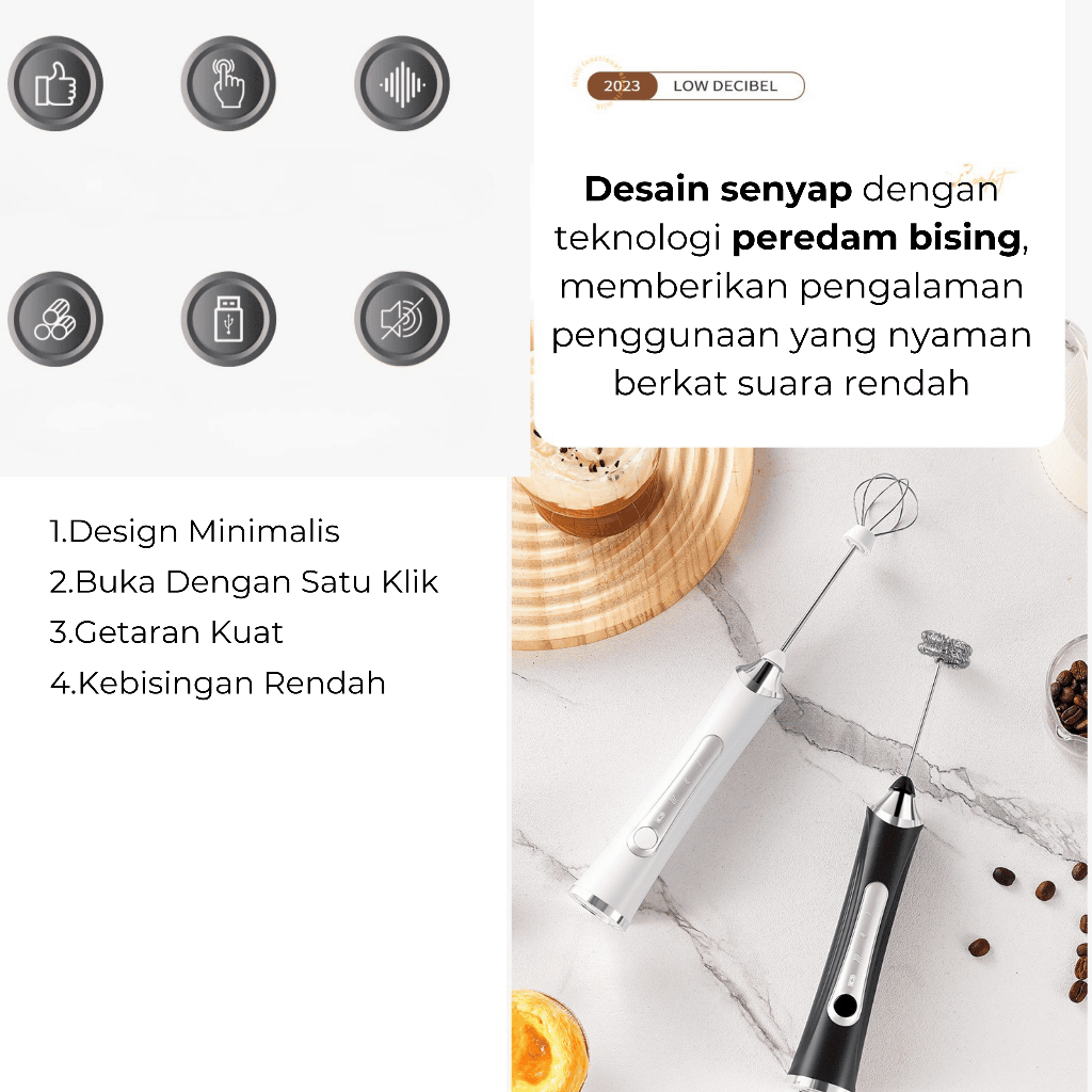 hgf HOMETECH Hand Mixer Listrik Pengaduk Minuman Kopi/Telur Milk Frother Electric Portable