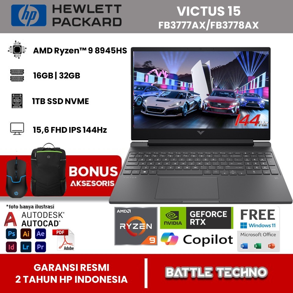 Laptop Gaming HP Victus 15 Amd Ryzen 9 8945HS 32GB DDR5 1TB RTX4060 Full HD IPS 144Hz Win11 Terlaris