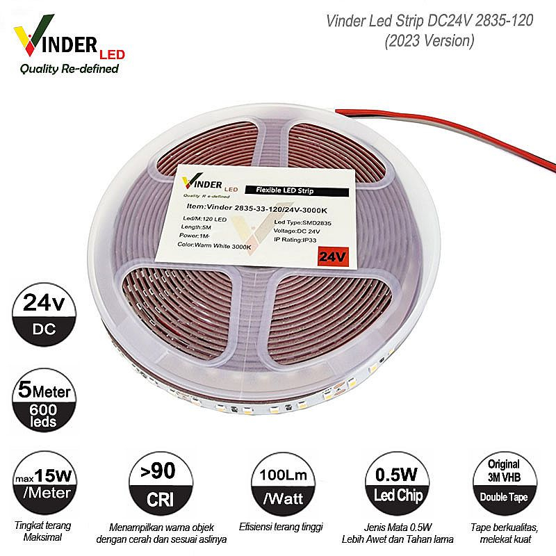 Vinder 24V 120 / 600 Mata LED strip indoor 24V 24 volt SMD2835 super bright 120 / 600 mata