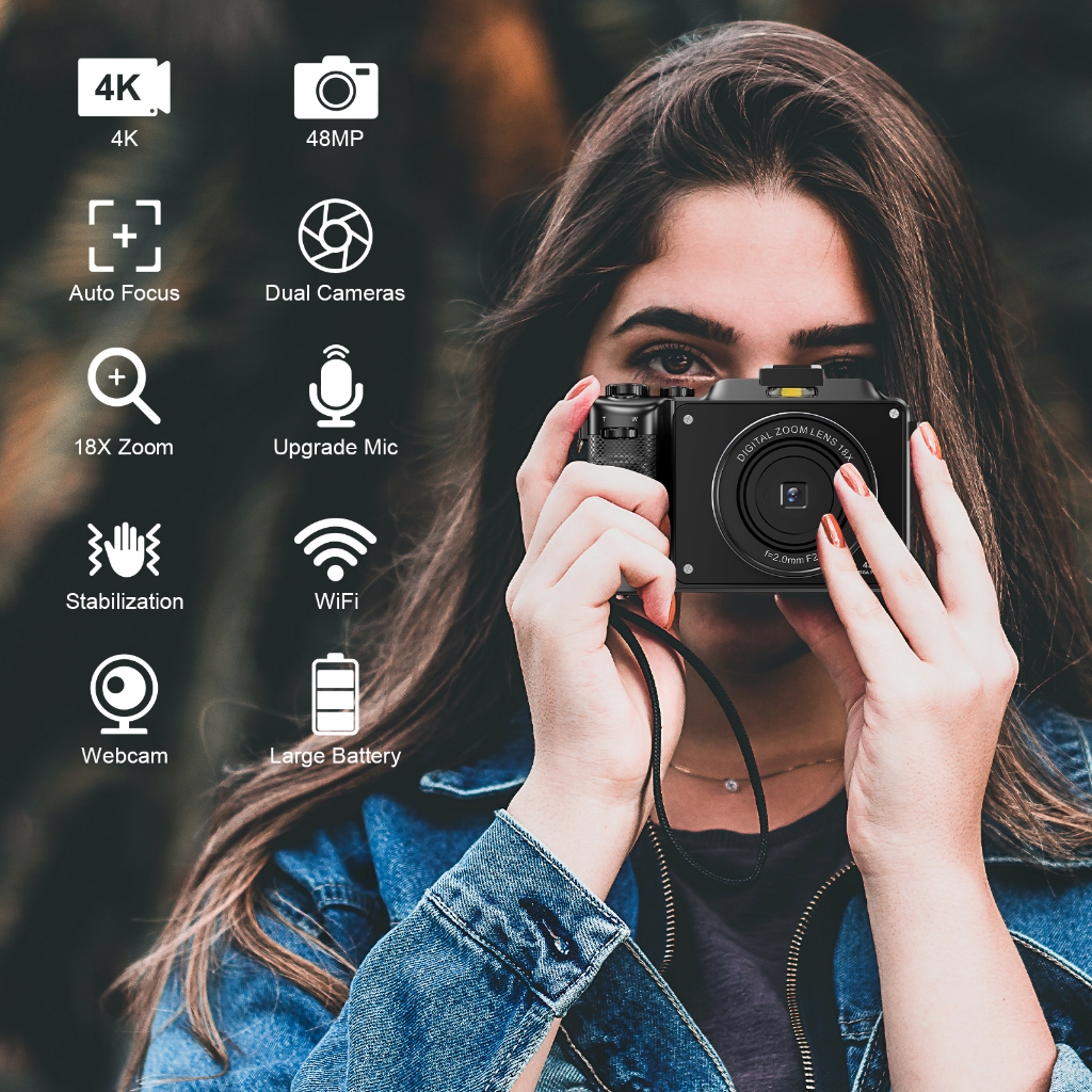 Kamera Digital MaxkerunX9 4K untuk Fotografi Kamera Webcam Vlogging 48MP Kamera Video untuk Youtube 
