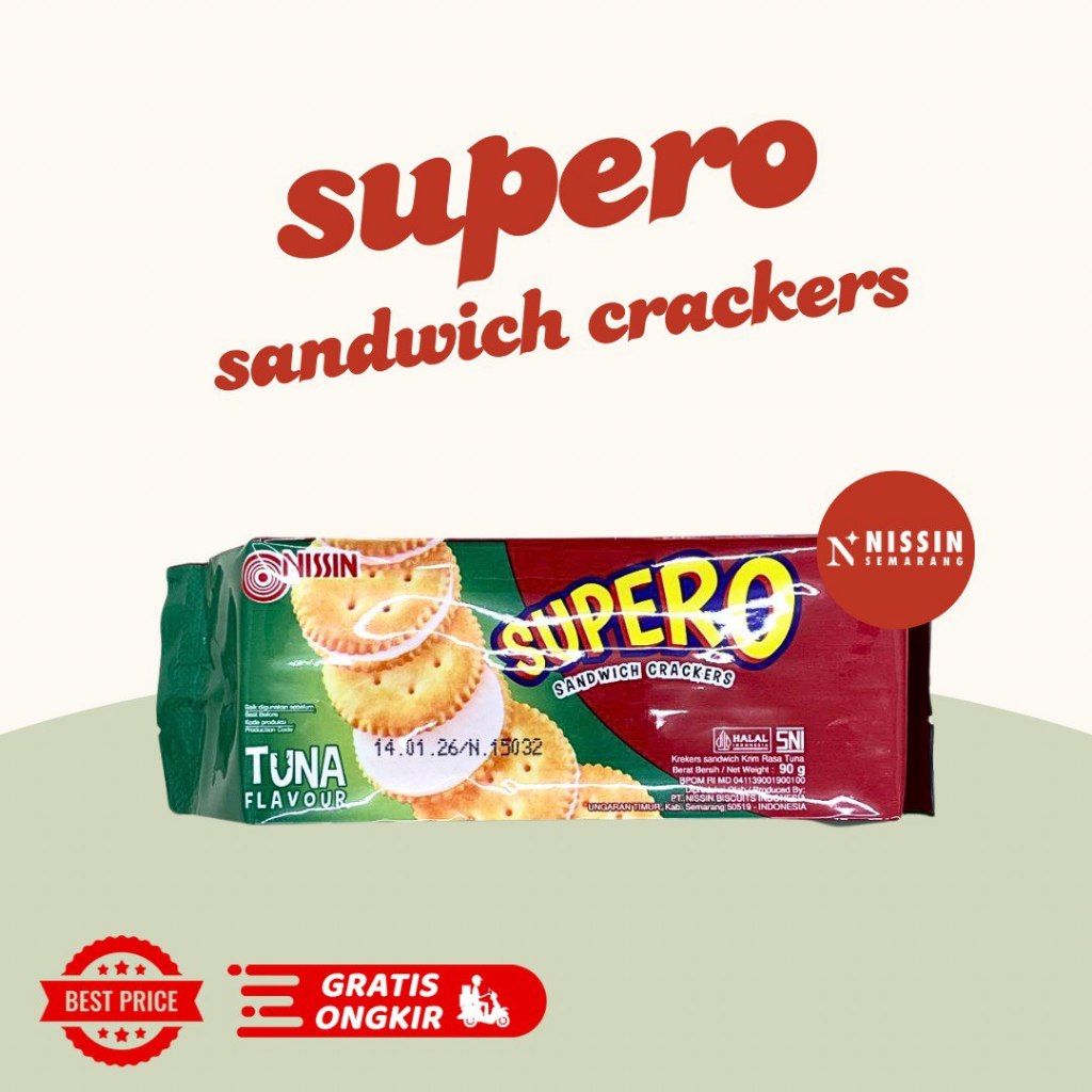 

New Nissin Supero Sandwich Crackers Tuna Flavour 90gr | Nissin Supero Crackers | Nissin Crackers