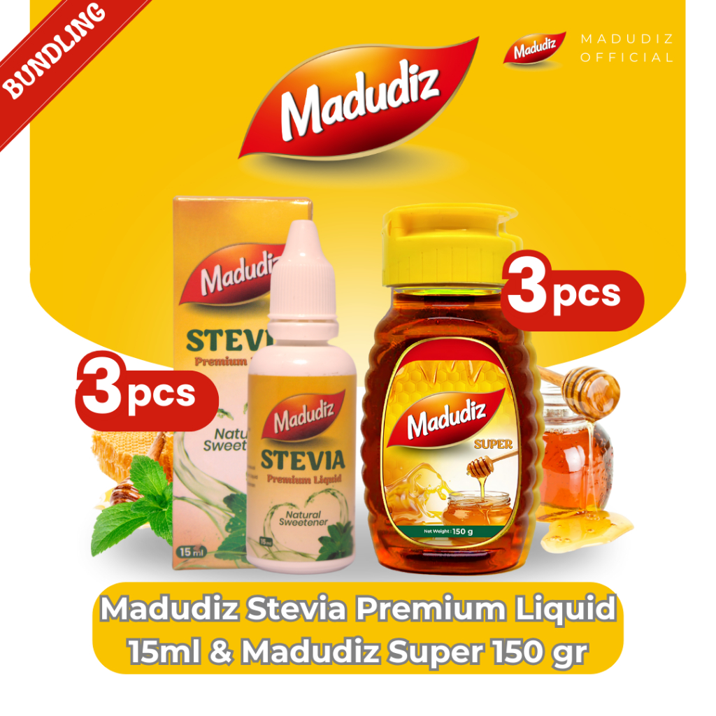 

Madudiz Madu Super 150gr 3Botol, dan Stevia Premium Liquid 15ml 3Botol - Madu Membantu Menjaga Daya Tahan Tubuh dan Stevia Tetes Pengganti Gula Nol Kalori