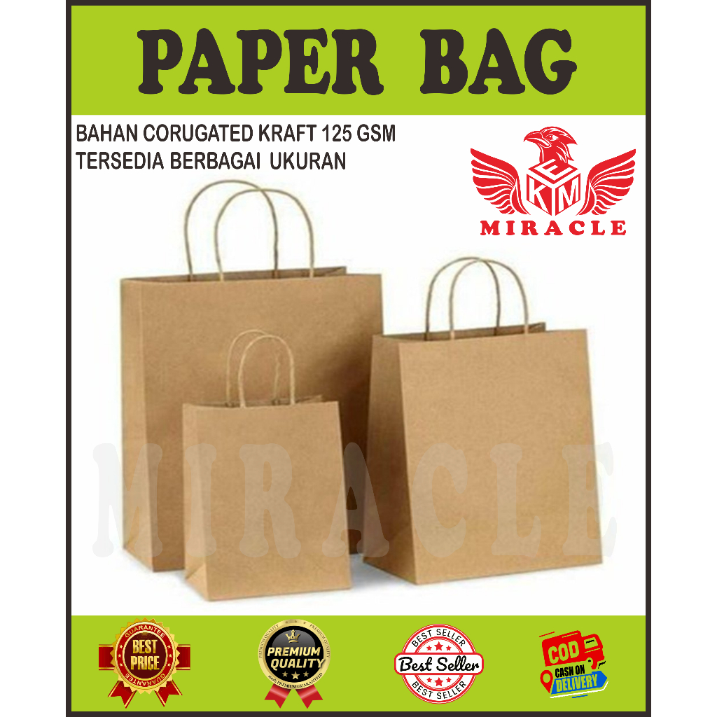 

PAPER BAG TAS KERTAS BELANJA SHOPING BANYAK UKURAN BAHAN KRAF 125 GSM