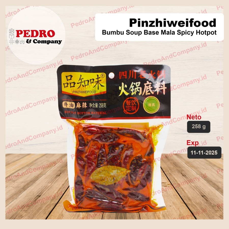 

Pinzhiweifood Bumbu soup base mala spicy hotpot 258 gram - halal import chili oil hot pot shabu cabe
