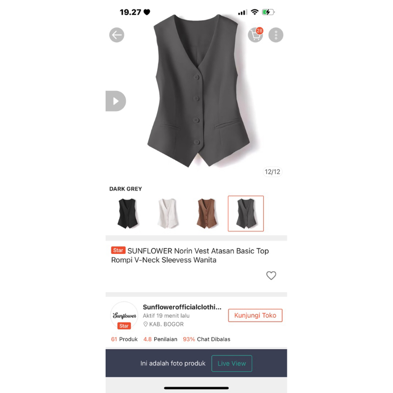 PRELOVED SUNFLOWER Norin Vest Atasan Basic Top Rompi V-Neck Sleevess Wanita