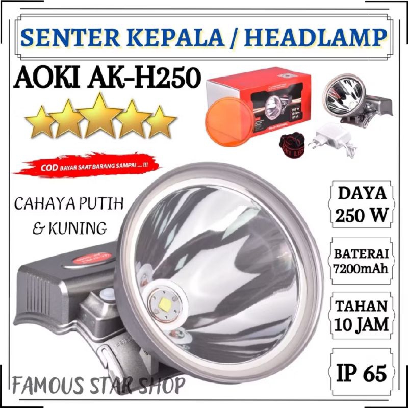 aoki ak-h250 senter kepala jumbo jarak jauh 250watt dua cahaya putih dan kuning