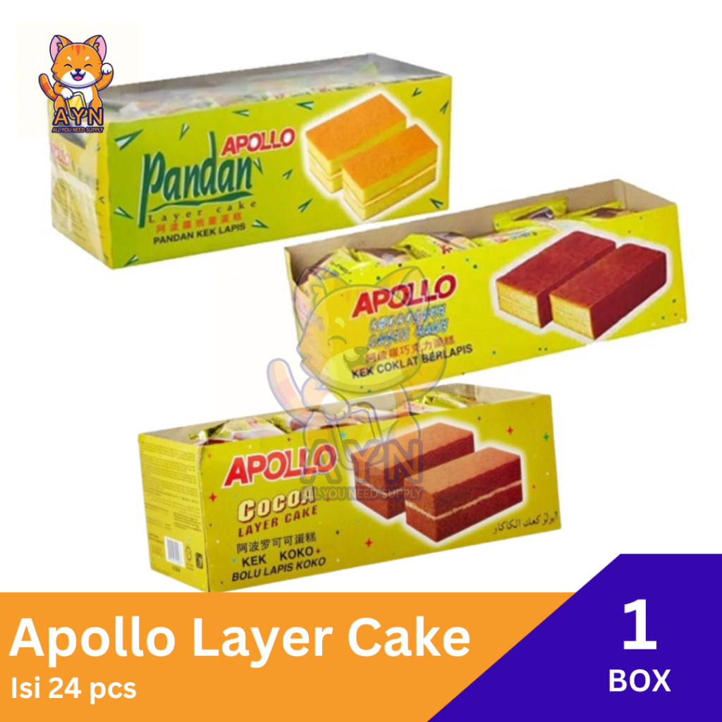 

Apollo Layer Cake Bolu Lapis Pandan | Cokelat [ 1 box isi 24 pcs ]