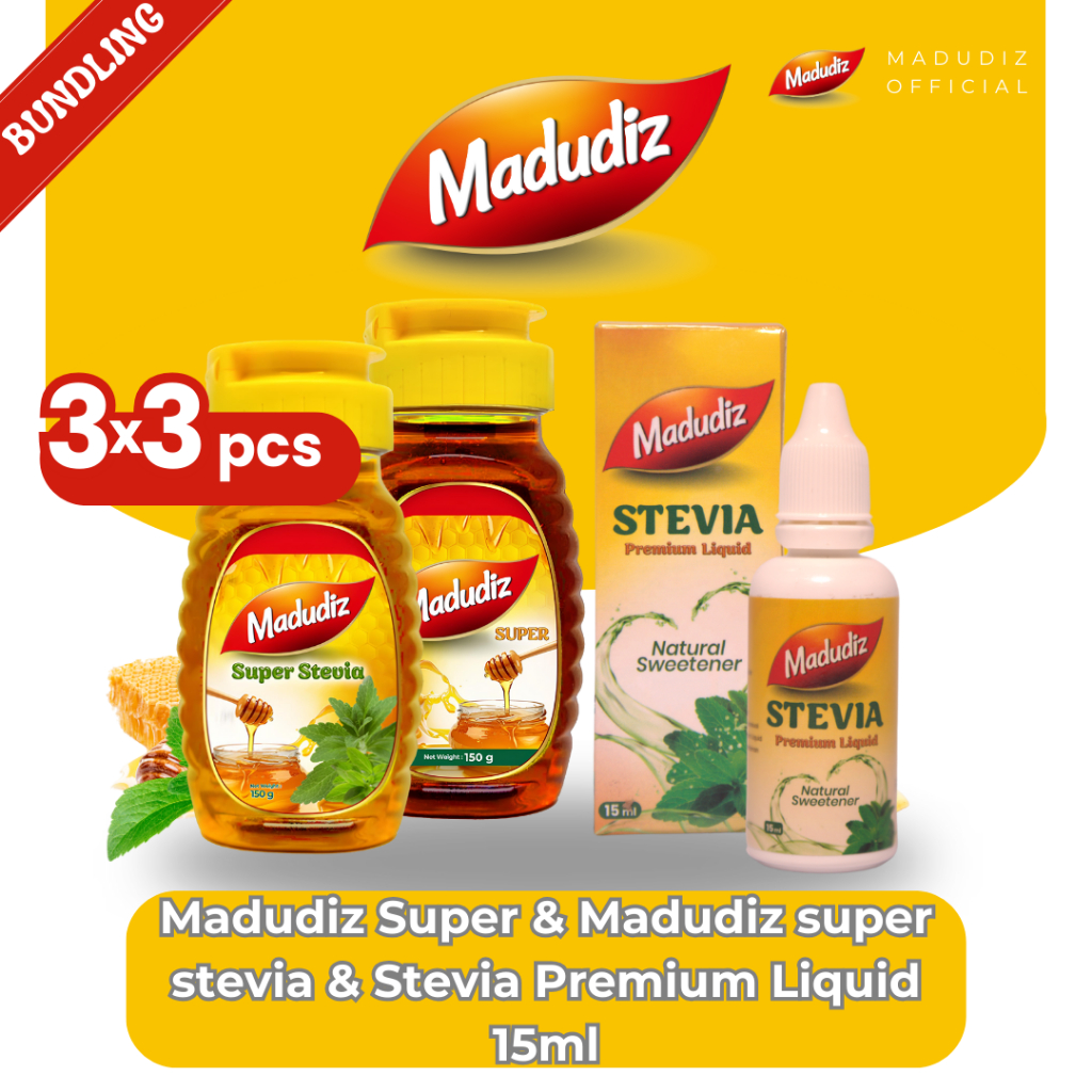 

Madudiz Madu Super 150gr 3Botol, Madudiz Madu Super Stevia 150gr 3Botol, dan Stevia Premium Liquid 15ml 3Botol - Membantu Menjaga Daya Tahan Tubuh dan Stevia Tetes Pengganti Gula Nol Kalori