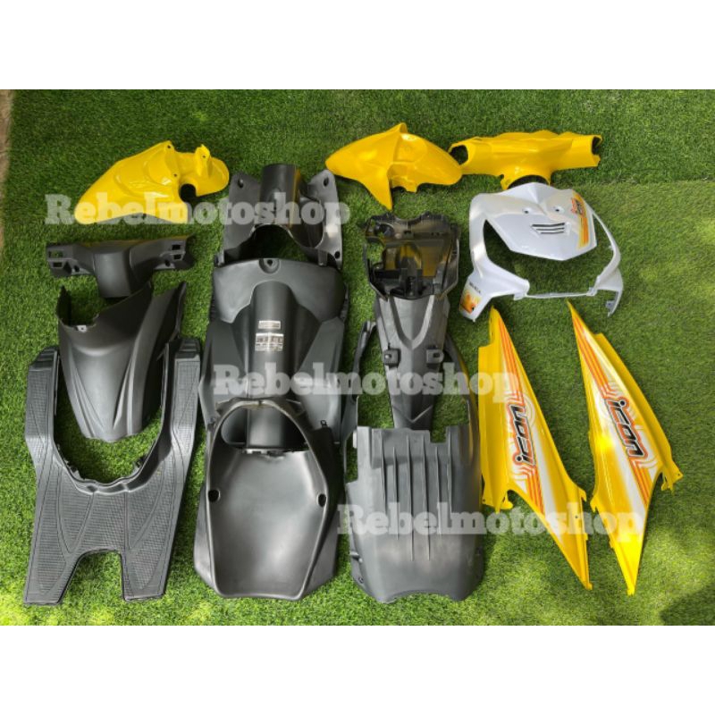 Cover full body halus kasar Honda beat karbu warna kuning putih plus striping icon