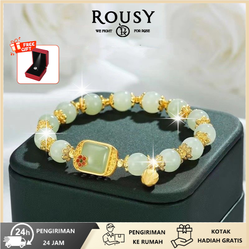 Kotak Hadiah Gratis | Gelang Wanita Manik-manik Giok Persegi - Anti Karat Anti Alergi Modis, Ramah K