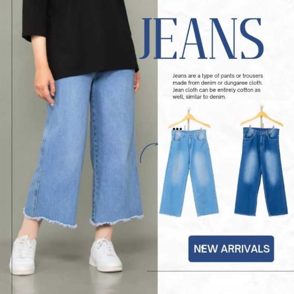 Celana Kulot Jeans Panjang Wanita Muslim JUMBO Kasual Outfit Hangout Ngampus Kekinian
