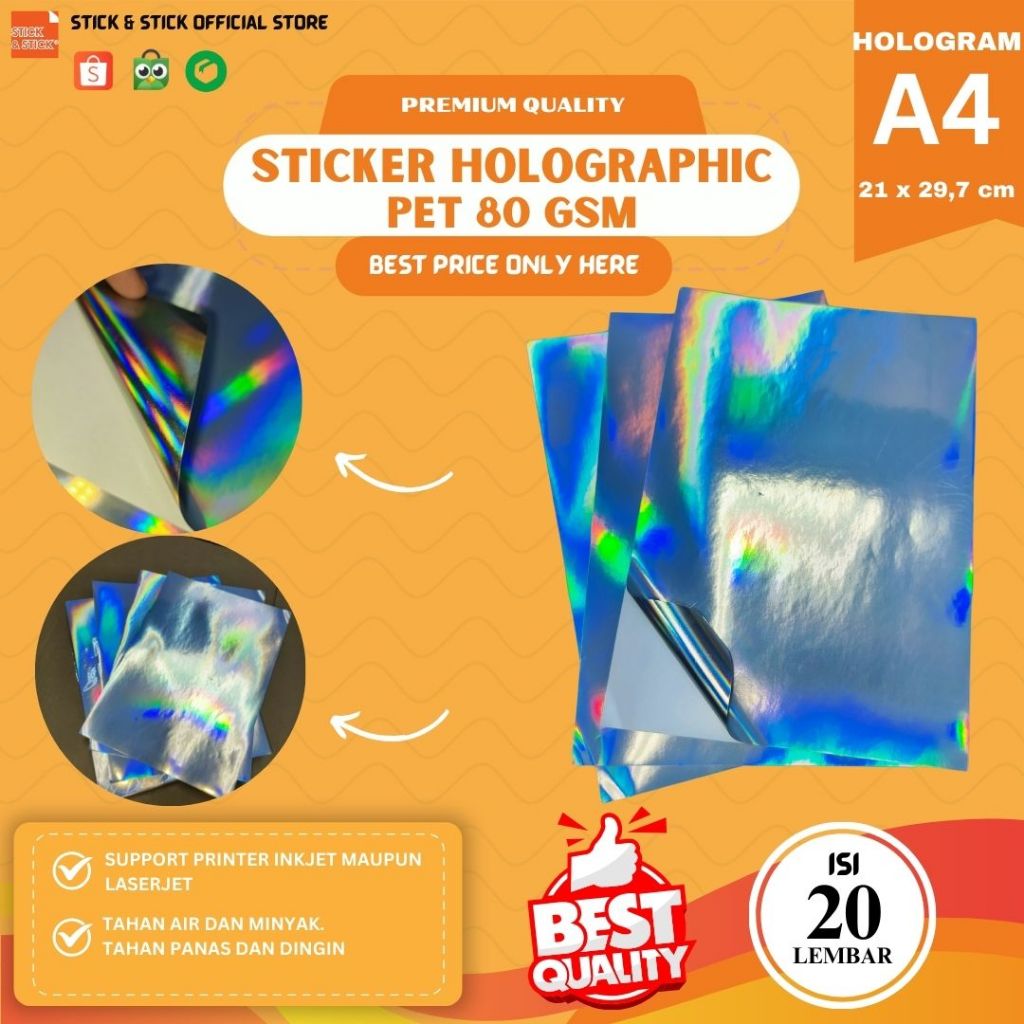

Sticker Holographic PET 80 Gsm A4 Isi 20 Lembar Premium Quality