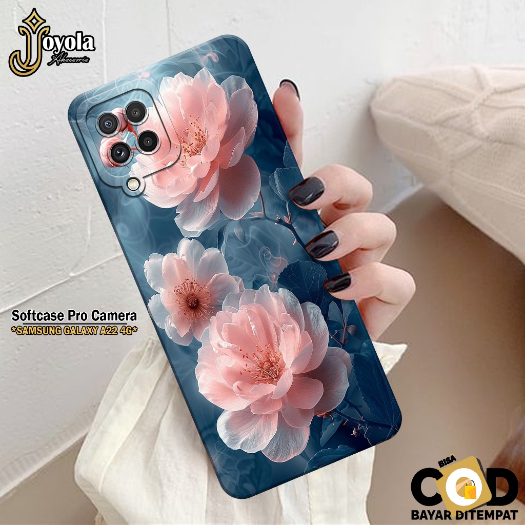 JOYOLA Case Samsung Galaxy A22 4G - Fashion Case Bunga - Softcase Samsung Galaxy A22 4G - Pro Camera