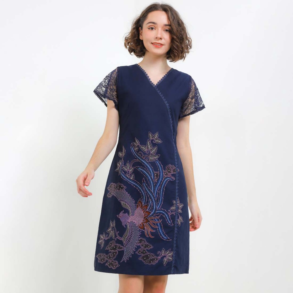 Rianty Batik Premium Wanita Dress Furing Navy Firanza Firenze