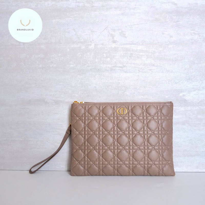 Dior Caro Pochette / Pouch / Clutch GHW in Warm Taupe & Black Color