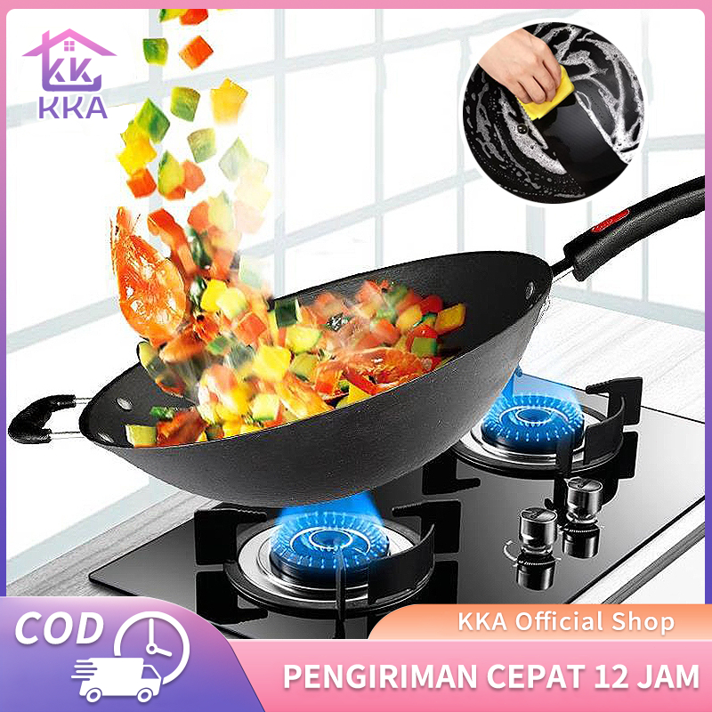 Wajan Penggorengan Enamel Gagang Kuali Besar Katel Anti Lengket Wajan Enamel Wajan Penggorengan Anti