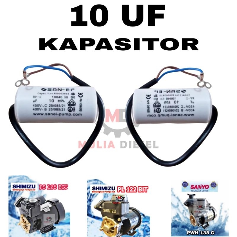 Kapasitor Capacitor Pompa Air Listrik 10Uf 400 450 V Kabel
