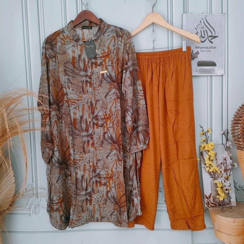 SETELAN CELANA WANITA LONG TUNIK // SETCEL LONG TUNIK MOTIF LD 120 BY WENNY RASYA //BAHAN RAYON TWIL