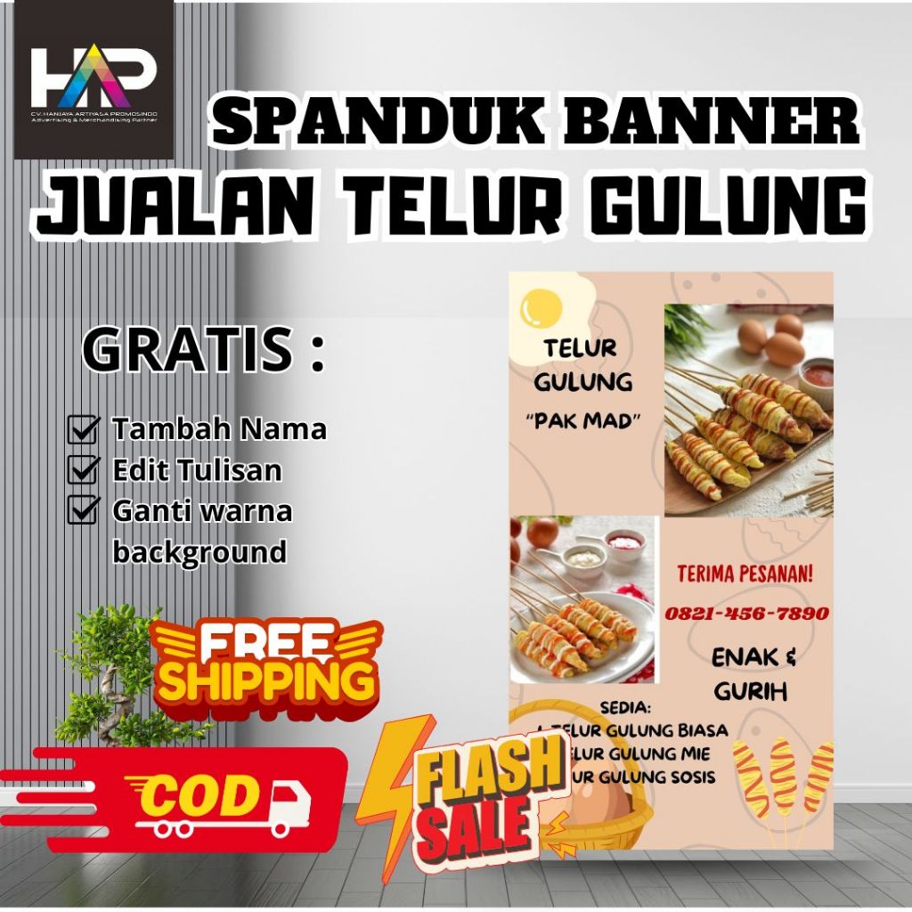 SPANDUK  BANNER JUALAN MAKANAN TELUR GULUNG
