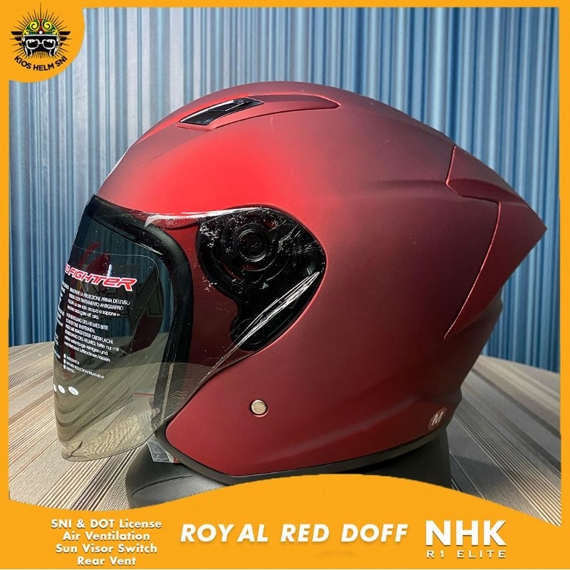 NHK R1 Elite Red helm half face design sporty dengan single visor light smoke dan intercom support