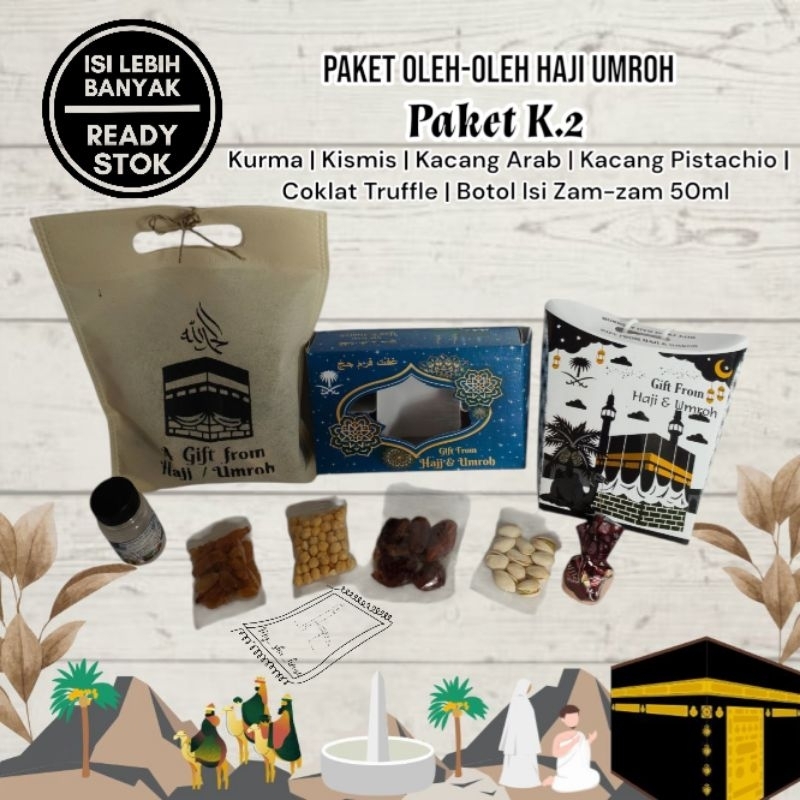 

Paket K.2 oleh oleh haji umroh kurma kismis coklat kacang arab pistachio zam-zam