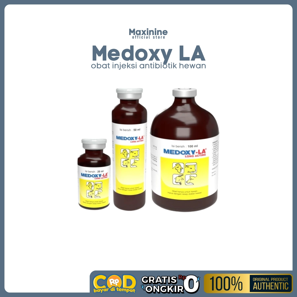 Medoxy LA Antibiotik Hewan untuk Kambing, Sapi, Kuda, Ayam 20ml 50ml 100ml (maxinine)