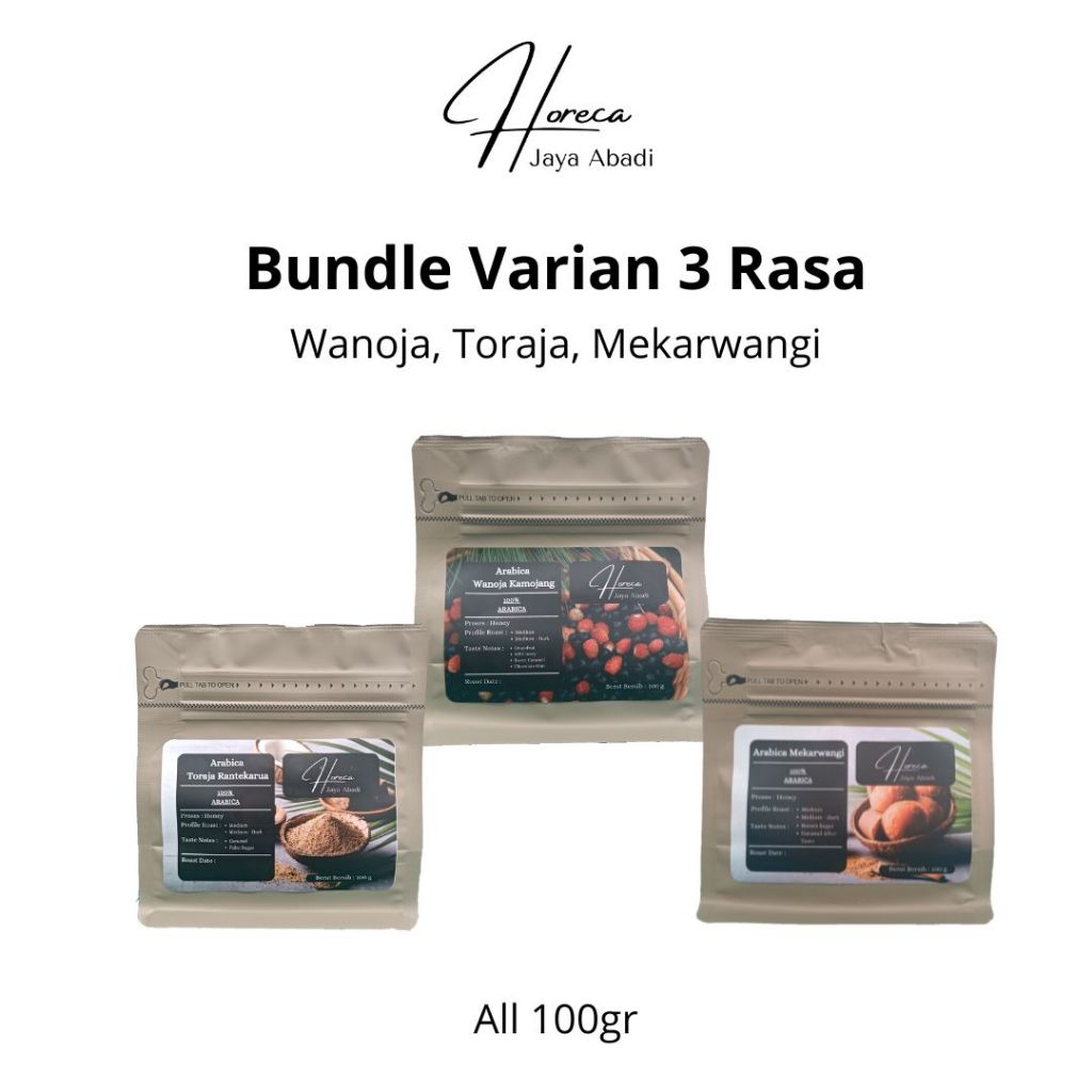 

Horeka Jaya Abadi Bundle of 3 - Kopi Wanoja Honey, Toraja Honey, Mekarwangi Honey - 100gr