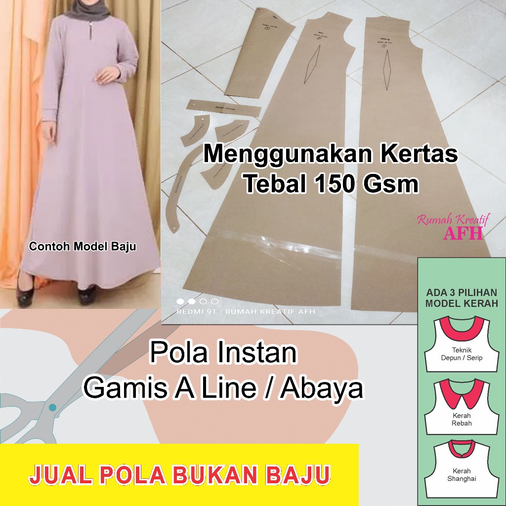Pola Instan Gamis Terusan - Pola Baju Wanita - Pola Gamis A Line Dewasa