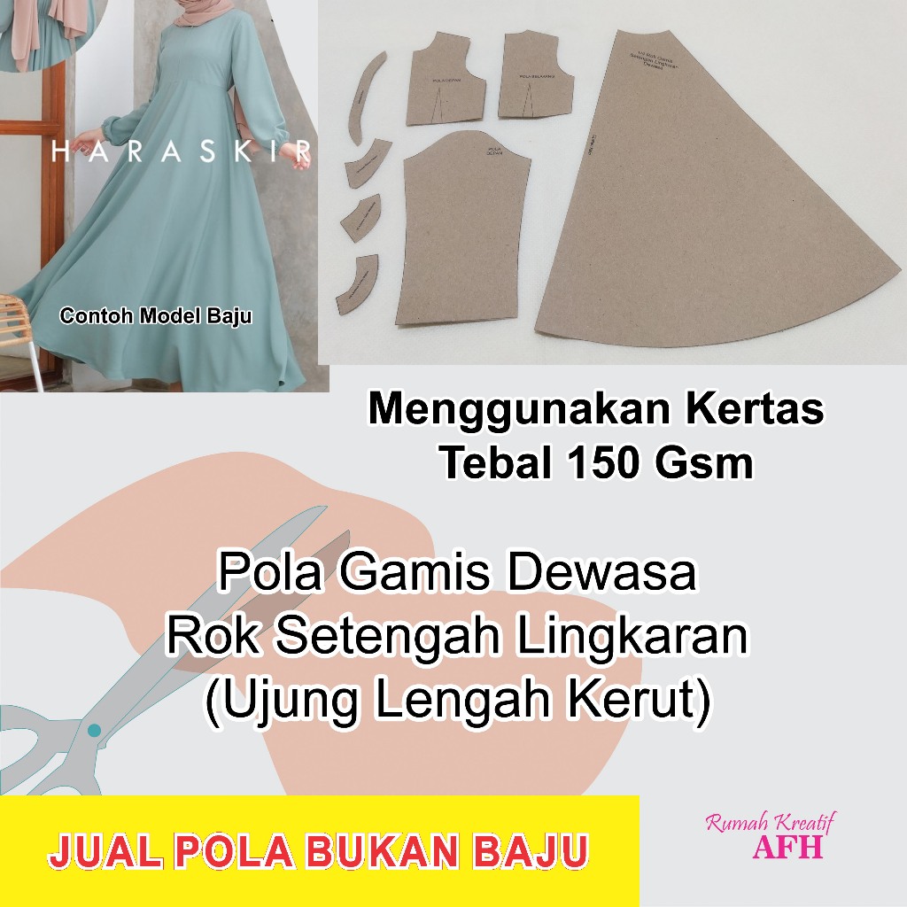 Pola Instan Gamis Setengah Lingkaran Dewasa | Pola Gamis Mayung | Pola Gamis Dewasa