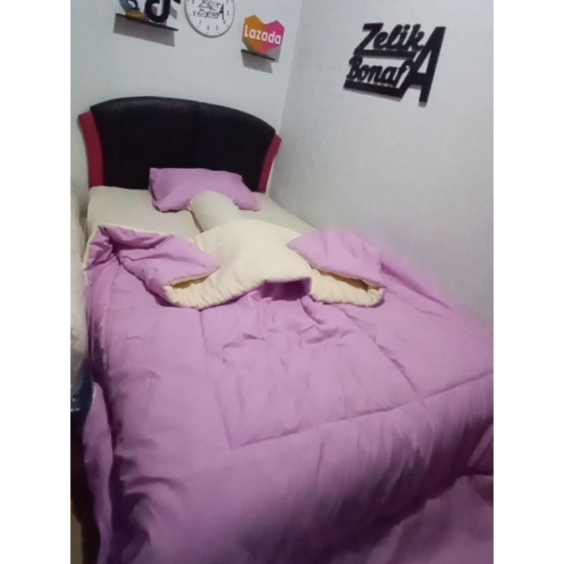 Bedcover Set Polos 2 Warna LILAC Mix IVORY (Real Pict) | Bed Cover Set Polos Kombinasi Warna IVORY X
