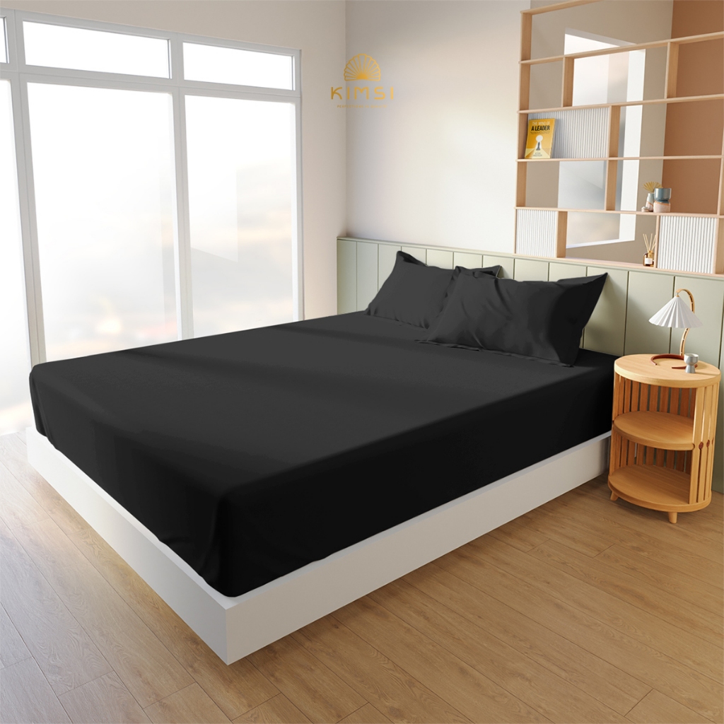 Seprei Set Katun Polos Premium Aesthetic Warna Hitam Polos Ukuran 180x200x20